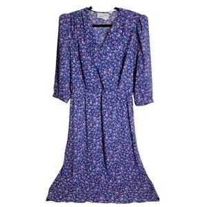 Vintage New Raves Floral Dress Shoulder Pads 3/4 Sleeves Womens 7/8